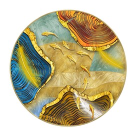 北欧抽象金色九鱼图圆形装饰画