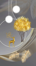 装饰画弧线 羽毛圆形 麋鹿