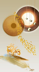 装饰画羽毛 几何图形圆 麋鹿