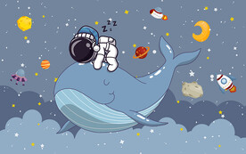 可爱鲸鱼太空人星空儿童房背景墙