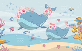 可爱卡通海底鲸鱼儿童房背景墙