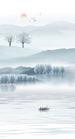 水墨山水画装饰画 日出