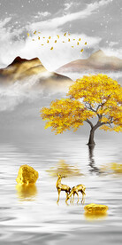 山水画装饰画 麋鹿