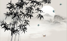 新中式水墨竹林风景背景墙壁画