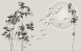 新中式水墨竹林风景背景墙壁画