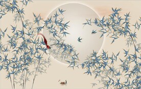 新中式水墨竹林风景背景墙壁画