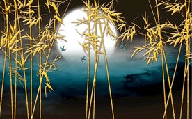 新中式金色竹林风景背景墙壁画