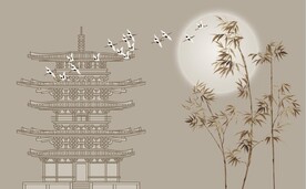 新中式水墨竹林风景背景墙壁画