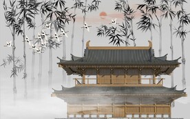 新中式水墨竹林风景背景墙壁画