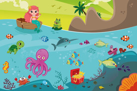 可爱美人鱼卡通水下海洋动物背景