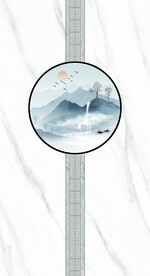 灰白根大理石玄关背景墙 山水画