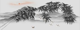 新中式水墨竹林风景背景墙壁画