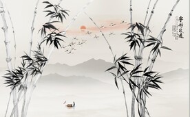 新中式水墨竹林风景背景墙壁画