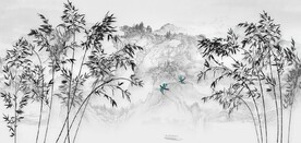 新中式水墨竹林风景背景墙壁画
