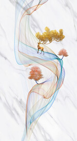 灰白根大理石玄关背景墙抽象弧线