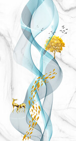 灰白根大理石玄关背景墙抽象弧线