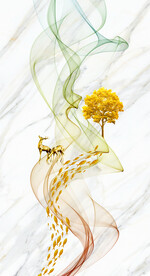 灰白根大理石玄关背景墙抽象弧线