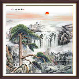 迎客松山水国画