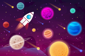 梦幻外太空彩色星球卡通火箭背景