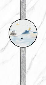 山水画 灰白根大理石玄关背景墙