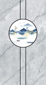 山水画 灰白根大理石玄关背景墙