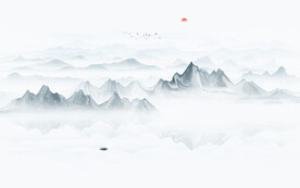 意境水墨山水画背景墙