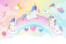 彩色天空卡通彩虹独角兽气球背景