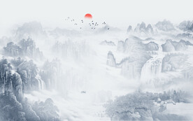 意境国画山水电视背景墙