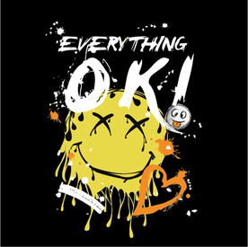 黄色笑脸涂鸦印花图案