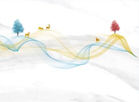 灰白大理石背景墙 山水画 弧线