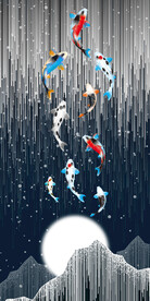 现代背有靠山九鱼图玄关挂画