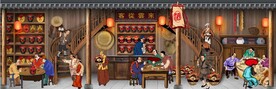 古代市井集市饭馆背景墙壁画