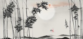 新中式水墨竹林风景背景墙壁画