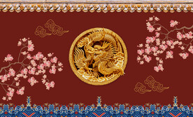 国潮壁纸龙图腾红色背景墙