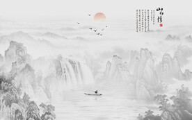 新中式山水电视背景墙