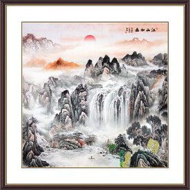 旭日东升国画山水风水画