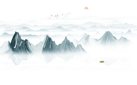 意境水墨山水画背景墙
