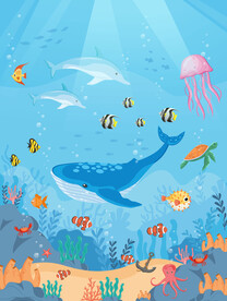 海底世界卡通鲸鱼海豚热带鱼背景