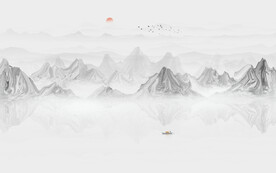 中式水墨山水画电视背景墙