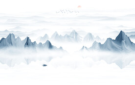 新中式抽象水墨山水画背景墙