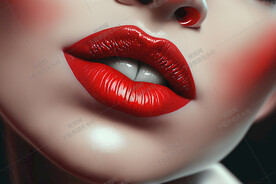涂口红的嘴唇