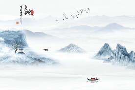 天地人和山水新中式国画背景墙