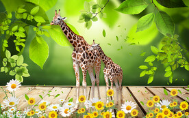 绿色树叶长颈鹿电视背景墙