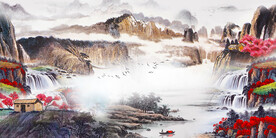 国画水墨山水画