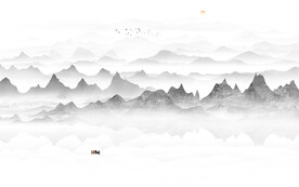 客厅灰色山水画背景墙