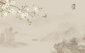 新中式工笔花鸟画电视背景墙