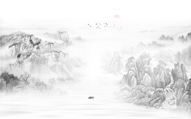水墨山水画背景墙