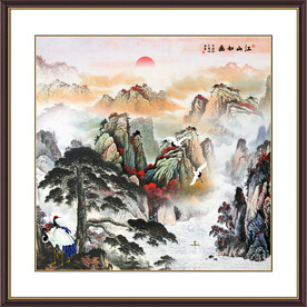 黄山迎客松山水画