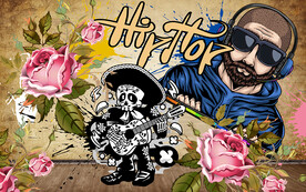 个性涂鸦玫瑰花工装背景墙