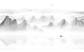 中式水墨山水画电视背景墙